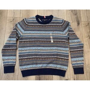 Tommy Hilfiger Fair Isle Sweater Mens XXL Blue Brown Knit Vintage Retro Preppy